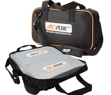 Airopedic self-inflating portable seat with carry bag and shoulder strap